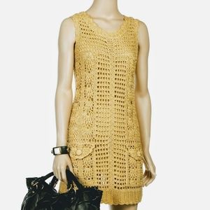 Rare DIANE VON FURSTENBERG Yellow Gold Crocheted Mini Dress